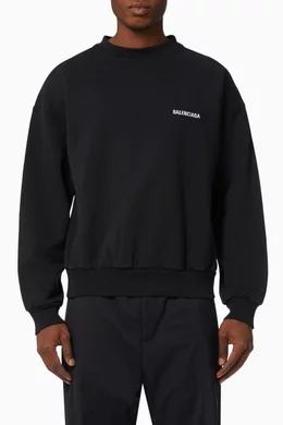 Buy Balenciaga Black Logo Crewneck Sweatshirt in Cotton for Men Online |  Ounass Kuwait