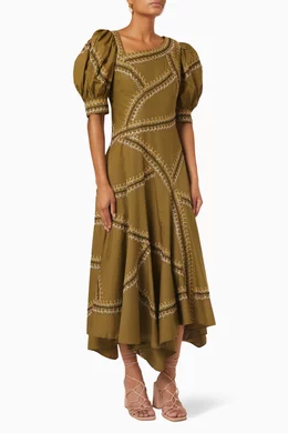 Buy Ulla Johnson Green Uma Dress in Cotton for Women Online Ounass Kuwait