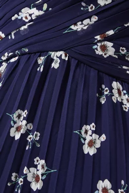 Buy Self-Portrait Blue Pansy Print Pleated Maxi Dress in Chiffon for Women  Online | Ounass Kuwait