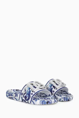 Buy Dolce & Gabbana Blue Majolica-print Metal Logo Slides in