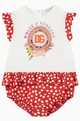 Buy Dolce Gabbana Red Logo Polka Dot Bodysuit in Cotton for Baby