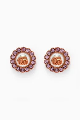 Buy Gucci Gold Double G Flower Stud Earrings in Rose Gold-tone