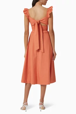 Buy Lavish Alice Orange Tie-back Ruffled Midi Dress in Linen-blend for  Women Online | Ounass Kuwait