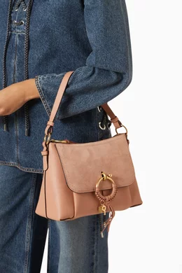 Buy See By Chloé Pink Small Joan Crossbody Bag in Suede Grained - Main Image