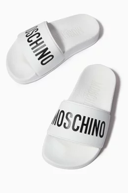 Buy Moschino White Logo Slides in Rubber for UNISEX Online