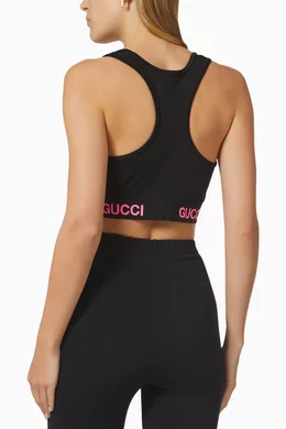 Buy Gucci Black Logo Cropped top in Stretch Knit for Women Online