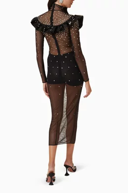knee length dresses for ladies Alessandra Mesh Midi Dress  Peacock Ruched