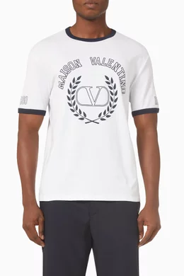 Tシャツ・カットソー VALENTINO GARAVANI Embroidered Viscose Blend Top Valentino Garavani Cotton T-Shirt with Metallic V Detail