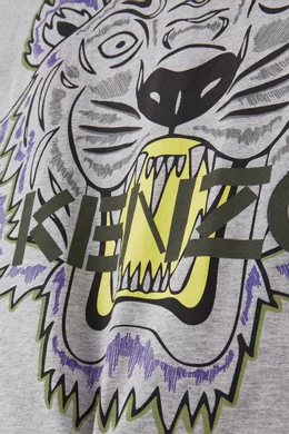 Buy KENZO KIDS Grey Tiger Print T-shirt in Cotton for Boys Online