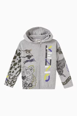 Buy KENZO KIDS Grey Logo Print Hoodie in Cotton for Boys Online