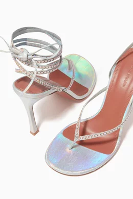 Buy Amina Muaddi Silver Cora 105 Crystal Lace-up Heels in Metallic