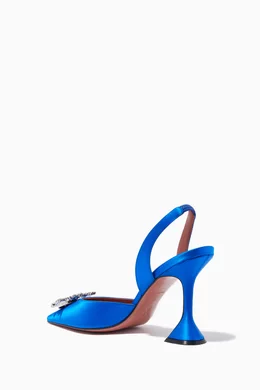 Buy Amina Muaddi Blue Begum Crystal Slingback Pumps in Satin for