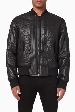 Buy Versace Jeans Couture Black Baroque Bomber Jacket in Coated Faux Leather for Men Online Ounass Kuwait