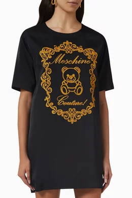 Buy Moschino Black Cord Teddy T-shirt Dress in Viscose for Women