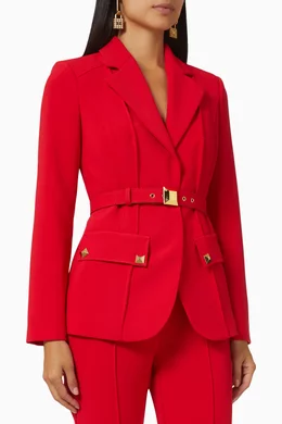 Red belted blazer deals