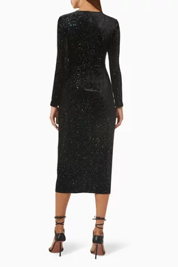 Buy Armani Exchange Black Sparkle Ruched Midi Dress in Velvet for