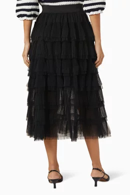 Buy Maje Black Ruffle Tiers Midi Skirt in Tulle for Women Online Ounass Kuwait