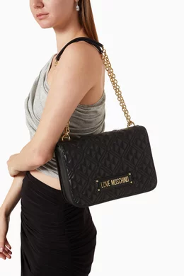 Buy Love Moschino Black Chain Shoulder Bag in Quilted Faux Leather for Women Online Ounass Kuwait