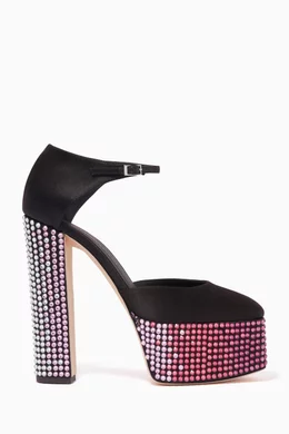 Buy Giuseppe Zanotti Black Bebe Strass Platform Sandals in Satin for Women Online Ounass Kuwait