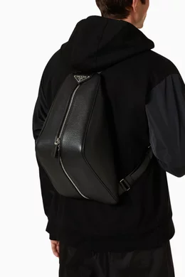 バッグ PRADA backpack triangle unisex black Buy Prada Black Triangle Backpack in Leather for Men Online