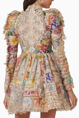Buy Zimmermann Multicolour Cosmic Zodiac Doily Mini Dress in Silk linen Blend for Women Online Ounass Kuwait