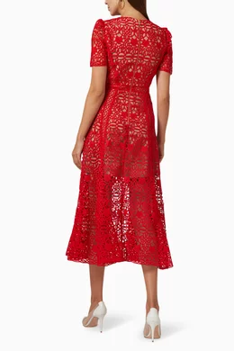 Midi Dress Bardot Gemma Halter TED BAKER VALENS NWT Mixed Lace Red Midi  Dress UK 4/