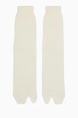 Buy Maison Margiela White Bootleg Tabi Knitted Socks in Wool-blend  