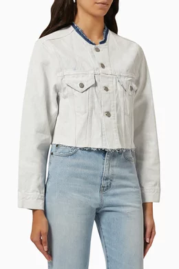 Buy Maison Margiela White Cropped Collarless Jacket in Denim for