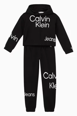 Buy Calvin Klein Black Logo Hoodie Sweatpants Set in Cotton for Girls Online Ounass Kuwait