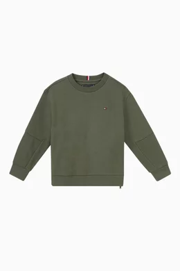Buy Tommy Hilfiger Green Logo Tape Sweatshirt in Cotton for Boys