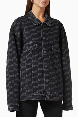 Buy Balenciaga Black BB Monogram Large Fit Jacket in Denim for 