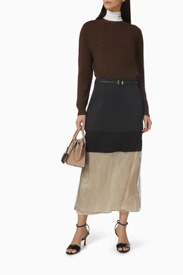 Buy Prada Grey Gonna Midi Skirt in Ribbed Wool & Metallic
