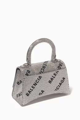 Buy Balenciaga Grey XS Hourglass Top Handle Bag with Rhinestones