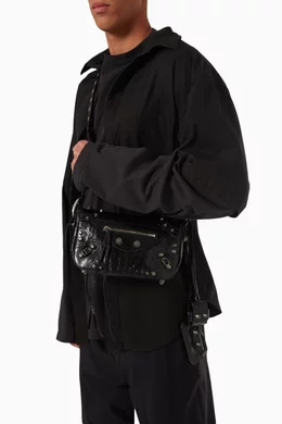 Buy Balenciaga Black Le Cagole XS Flap Bag in Arena Lambskin for