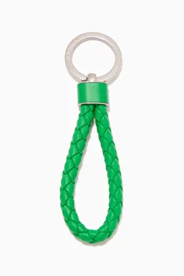 Buy Bottega Veneta Green Key Ring in Intreccio Leather for Men