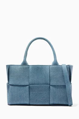 Mini Arco Tote Bag in Intreccio Denim