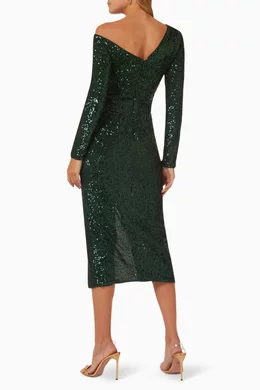 Buy Self-Portrait Green Sequin Midi Dress for Women Online | Ounass Kuwait