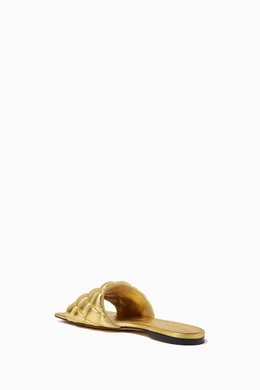 Buy Bottega Veneta Gold Padded Flat Sandals in Quilted Metallic