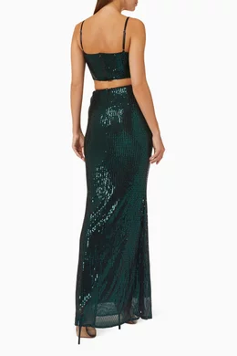 Buy Elle Zeitoune Green Jillian Dress in Sequinned Crêpe for Women