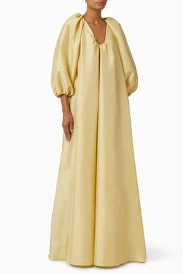 Buy BERNADETTE Yellow George V neck Maxi Dress in Taffeta for Women Online Ounass Kuwait
