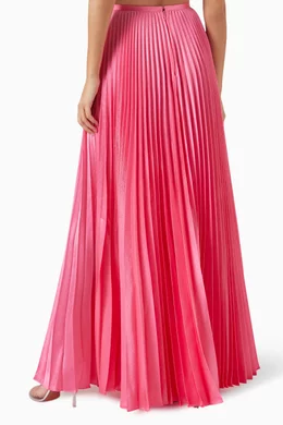 Buy Solace London Pink Henley Pleated Maxi Skirt in Metallic-crepe