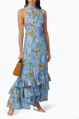princess polly baby blue dress Buy Agua by Agua Bendita Blue Viviane Soledad Maxi Dress in Linen For Women  Online main image 0