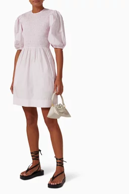 Buy Ganni Purple Smocked Mini Dress in Cotton-poplin for Women
