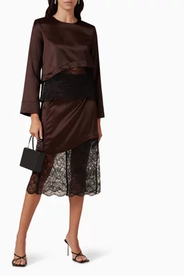 Buy Ganni Brown Lace-trimmed Midi Wrap Skirt in Recycled Satin for 