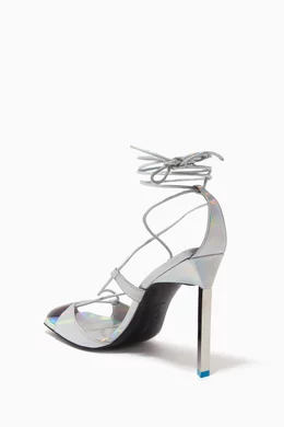 Buy The Attico Silver Adele 105 Lace-up Sandals in Leather for