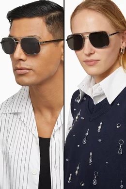 Buy Ray-Ban Grey Square Gunmetal Sunglasses in Metal for UNISEX