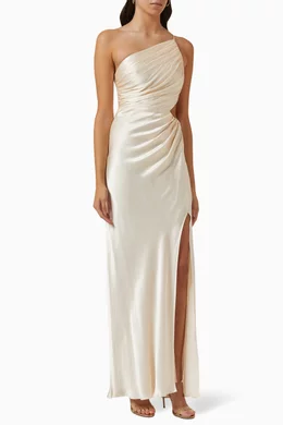 la lune asymmetrical gathered maxi dress - cream Buy Shona Joy Neutral in Satin for Women Online Shona joy