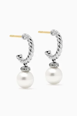 Buy David Yurman Silver Solari Pearl Diamond Hoop Earrings in