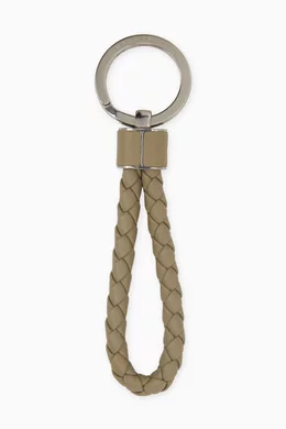 Buy Bottega Veneta Grey Key Ring in Intreccio Leather for Men