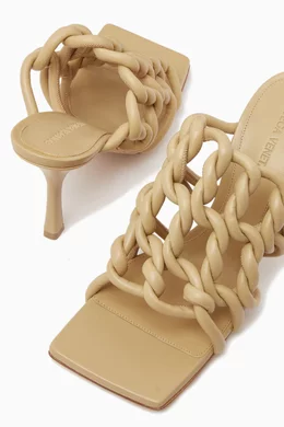 サンダル・ミュール BOTTEGA VENETA CANALAZZO NAPPA SANDALS Buy Bottega Veneta Neutral Stretch 90 Woven Mule Sandals in